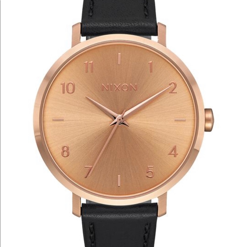 NIXON ARROW LEATHER ROSE GOLD BLACK WATCH